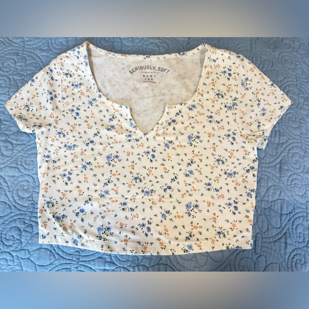 Aeropostale Floral Crop Top - Blue and Orange on White - NWOT